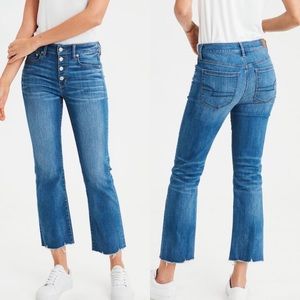 American Eagle Women Blue High-Waisted Crop Flare Jean size 12